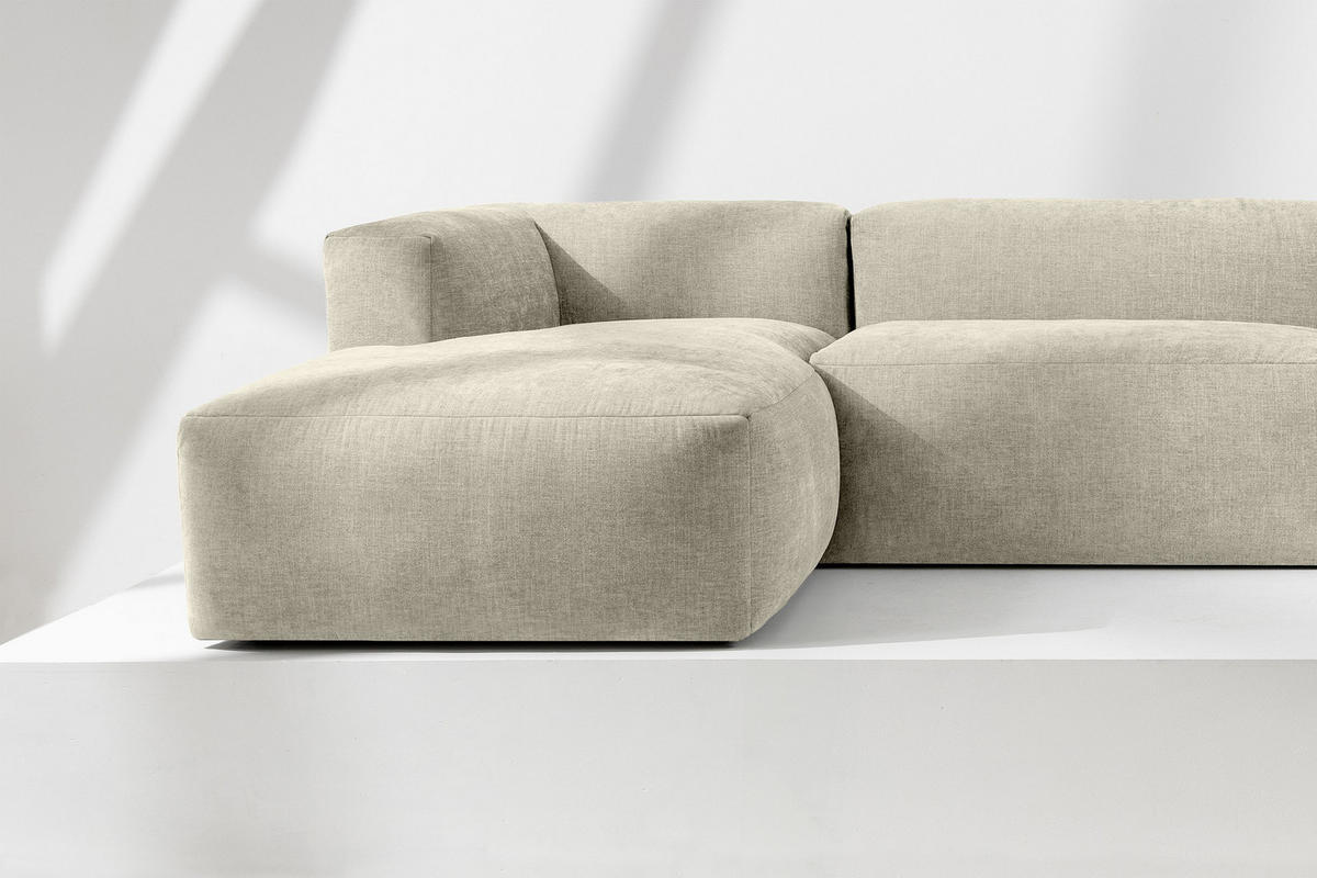 ECKMODULSOFA-LINKS BUFFO 3/4 Sitzer mit extrem weicher Sitzfläche, Gewebestoff, ecru - Ecru, Textil (237/180cm) - KONSIMO®