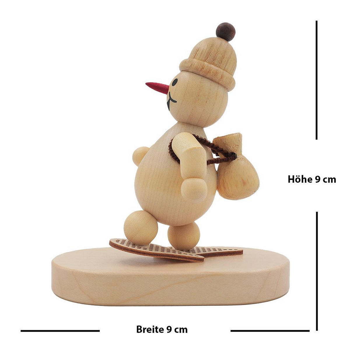 HOLZFIGUR Schneemann Junior Schneewanderer auf Sockel 9 cm - Multicolor, Holz (9/9/0.1cm)