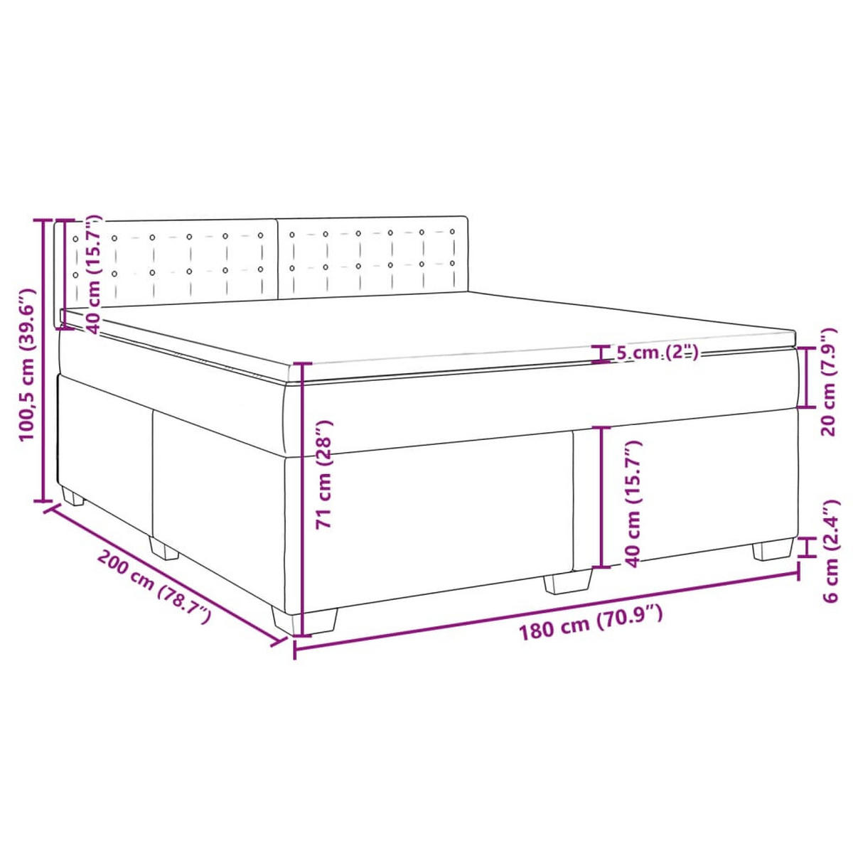BOXSPRINGBETT 180/200 Cm Schwarz Samt - Schwarz, Textil (180/200cm) - vidaXL