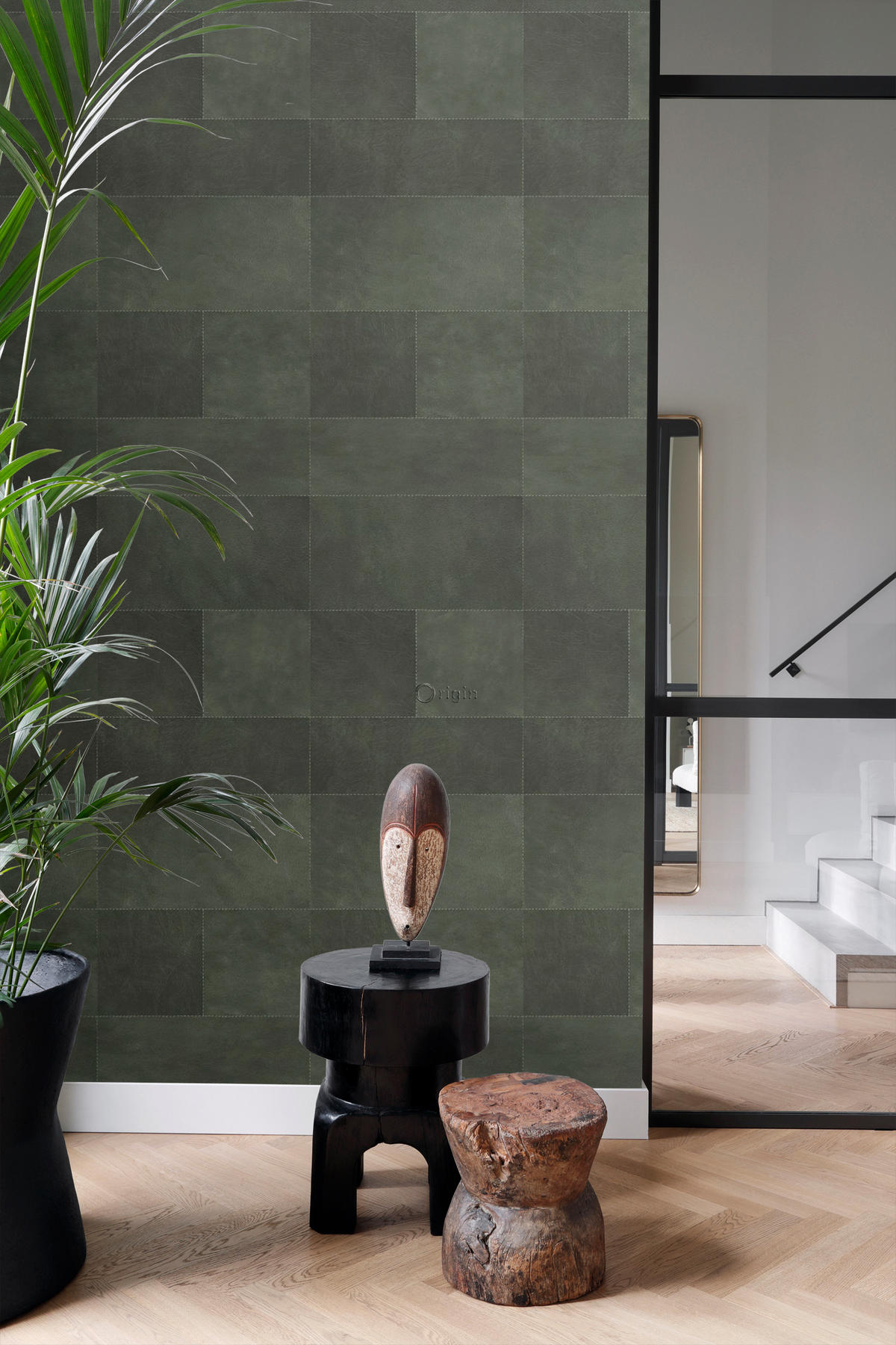 XXL-VLIESTAPETE Fliesenmuster mit Lederoptik 50 x 837 cm - Grün, Papier (50/837cm) - Origin Wallcoverings