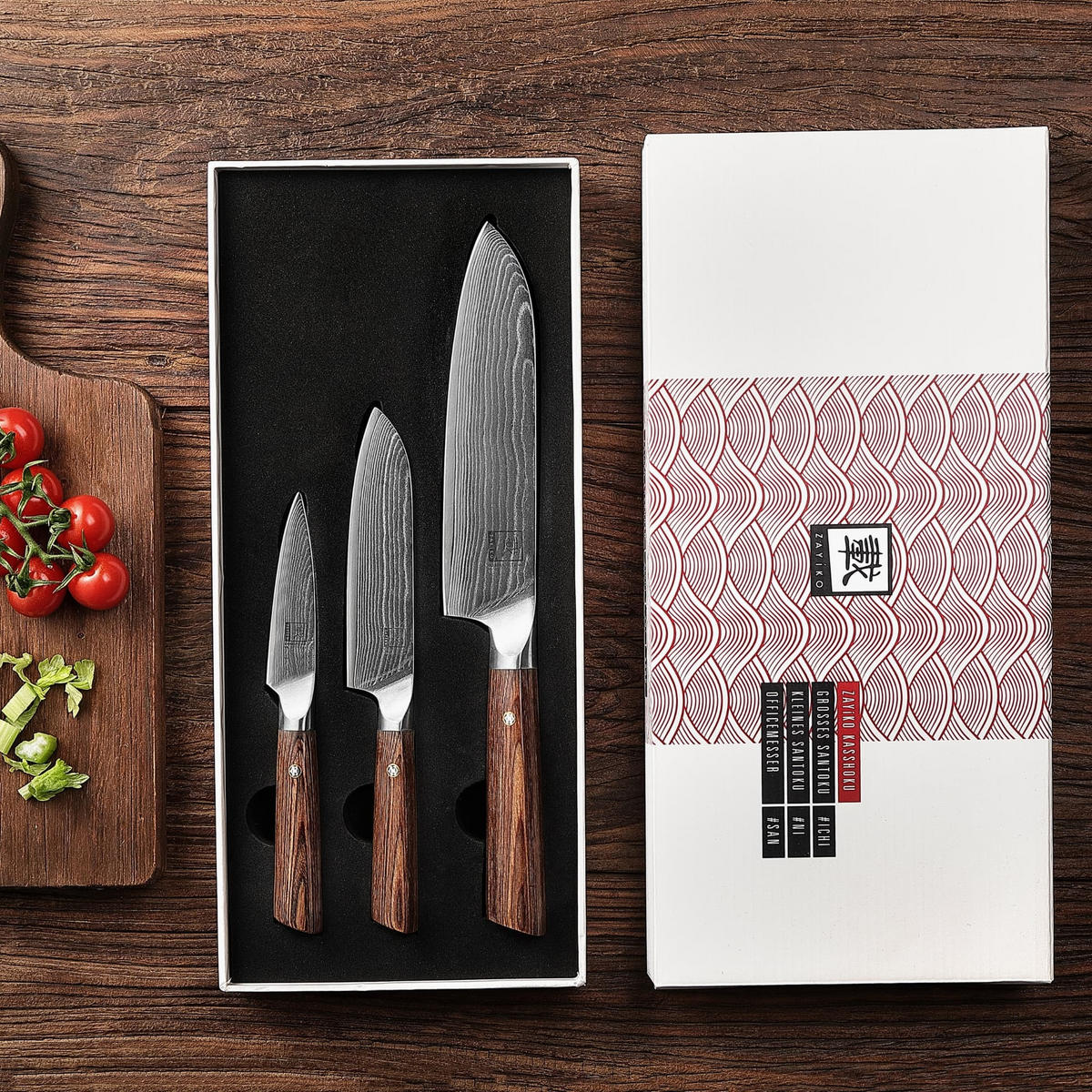 3ER MESSER-SET 8–18 cm - Braun, Holz/Metall - Zayiko