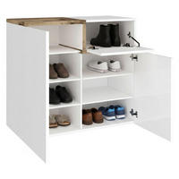 SCHUHSCHRANK Glänzendes Weiß, Ahorn 40/80/80 cm - Ahornfarben/Weiß, Holzwerkstoff (80/80/40cm) - DMORA