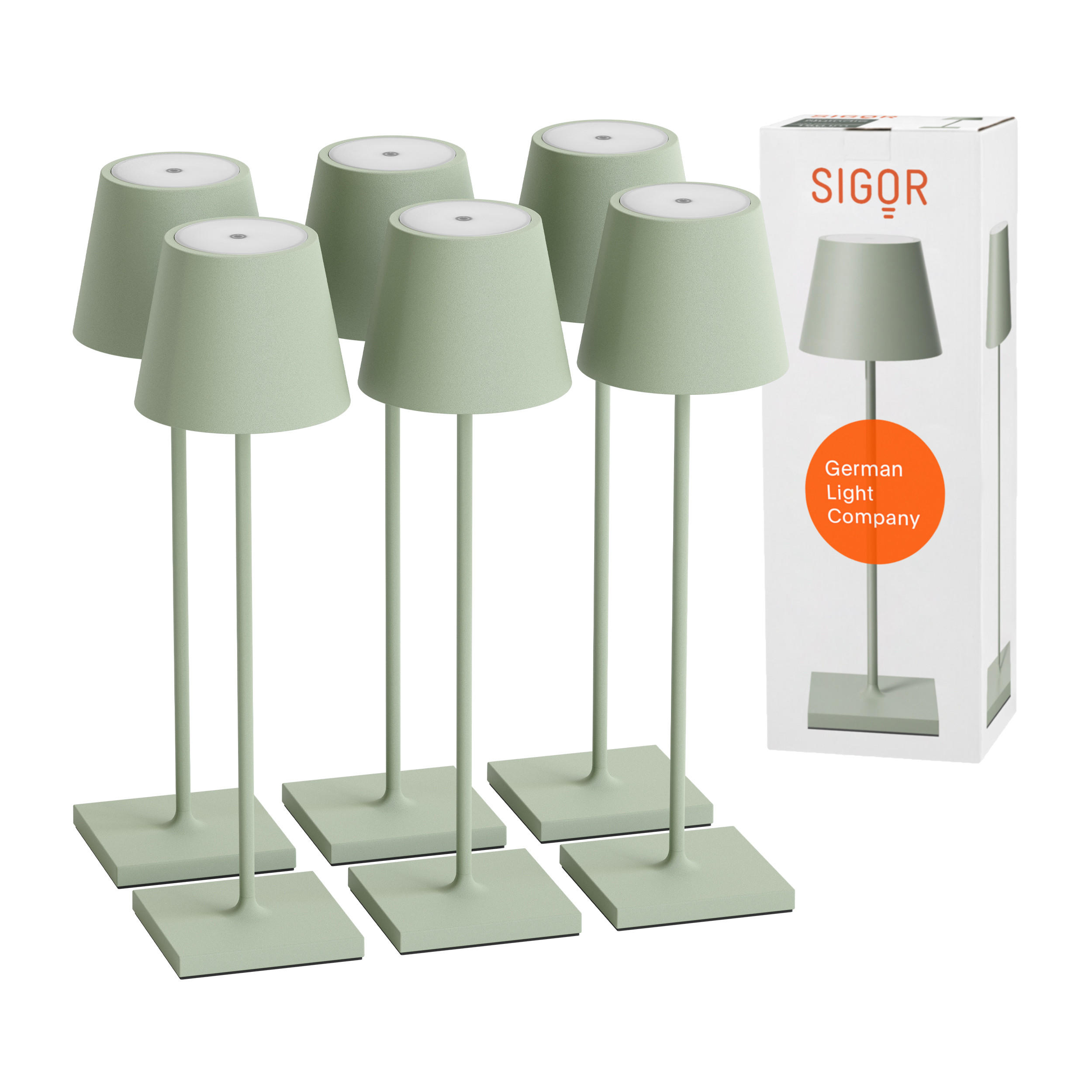 LED Akku-Tischlampe, Nuindie 3.0 6er-Set, salbeigrün - Grün, Metall (38/10/38cm) - Sigor