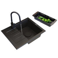 SPÜLBECKEN MILANO mit Batterie Siphon - Schwarz, Kunststoff/Stein (46/16/57cm) - Granitan