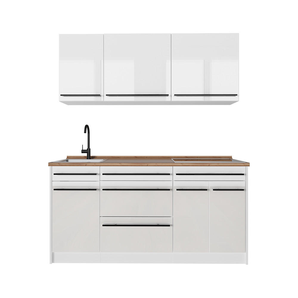 Vicco Singleküche Weiß Hochglanz, Weiß 160x81.6x60 cm