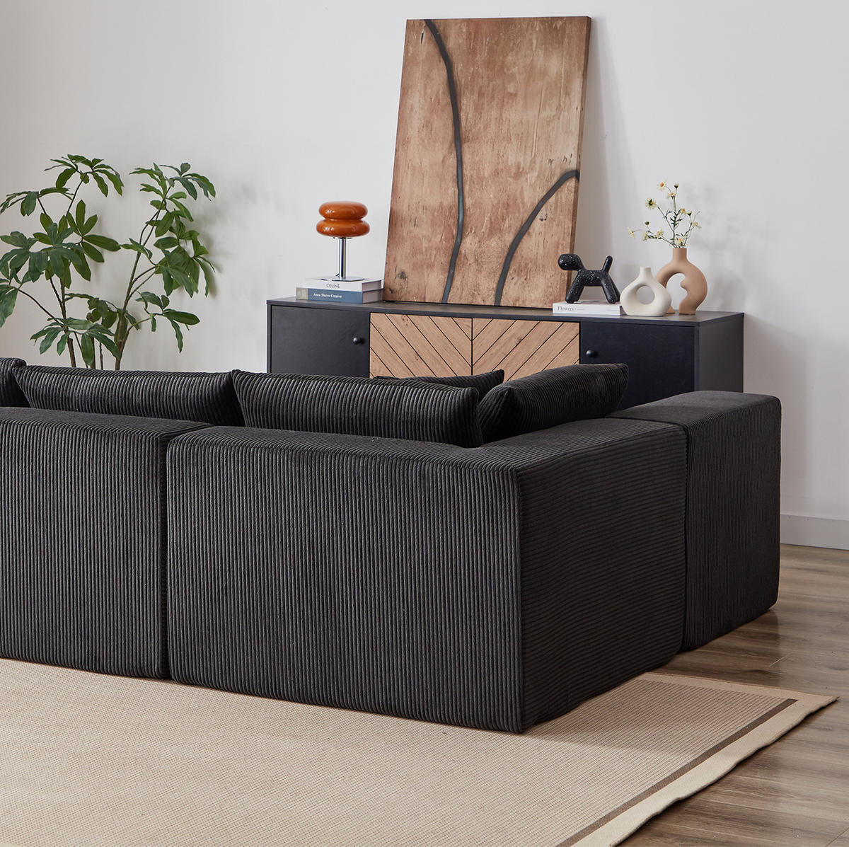 ECKSOFA 264/167/71 cm schwarz aus Cord und Schaumstoff mit freier Kombination - Schwarz, Textil (167/264cm) - OKWISH