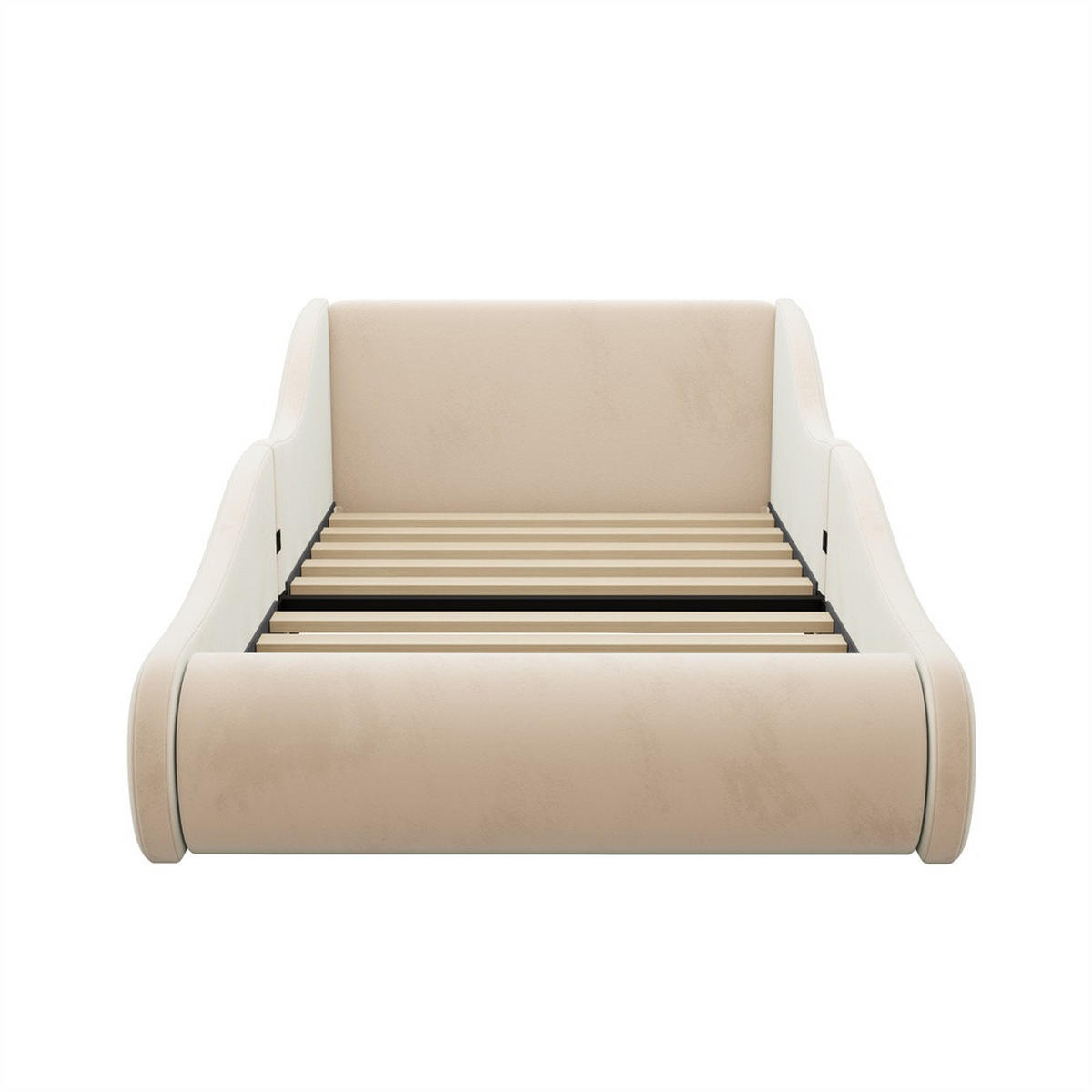 POLSTERBETT 90x200 cm mit hohem Kopfteil und Seitenschutzgittern - Samtstoff - ohne Matratze - Beige - Beige, Textil (90/200cm) - DELFA