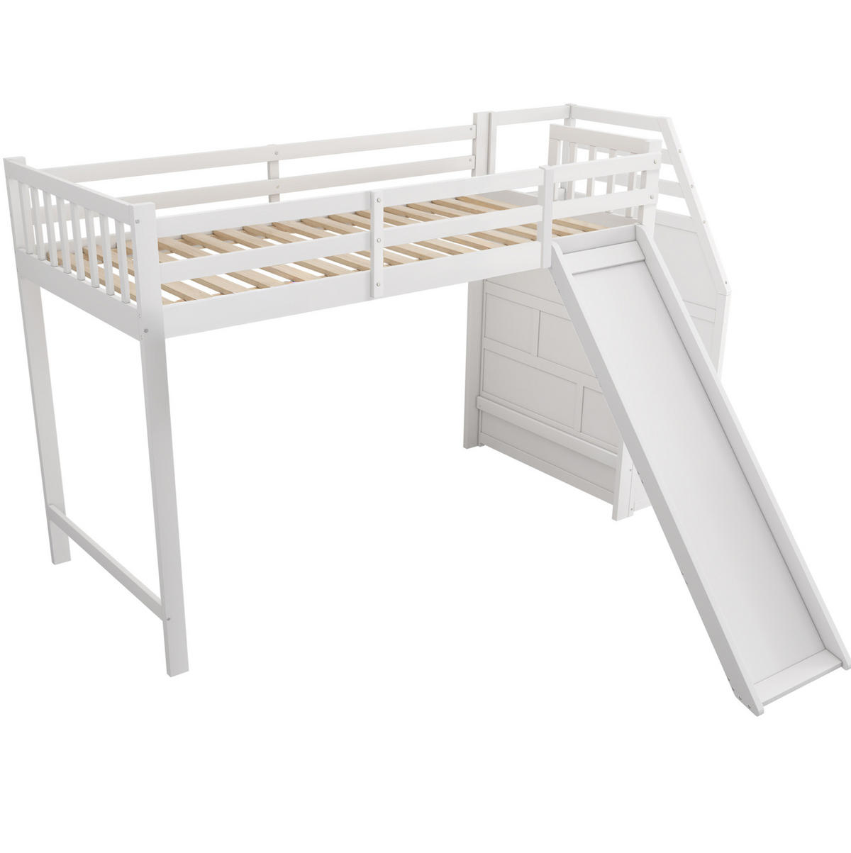 HOCHBETT 90/200 cm, Weiß mit Rutsche und Ablageleiter, ohne Matratze - Weiß, Holz (90/200cm) - MIVRAY