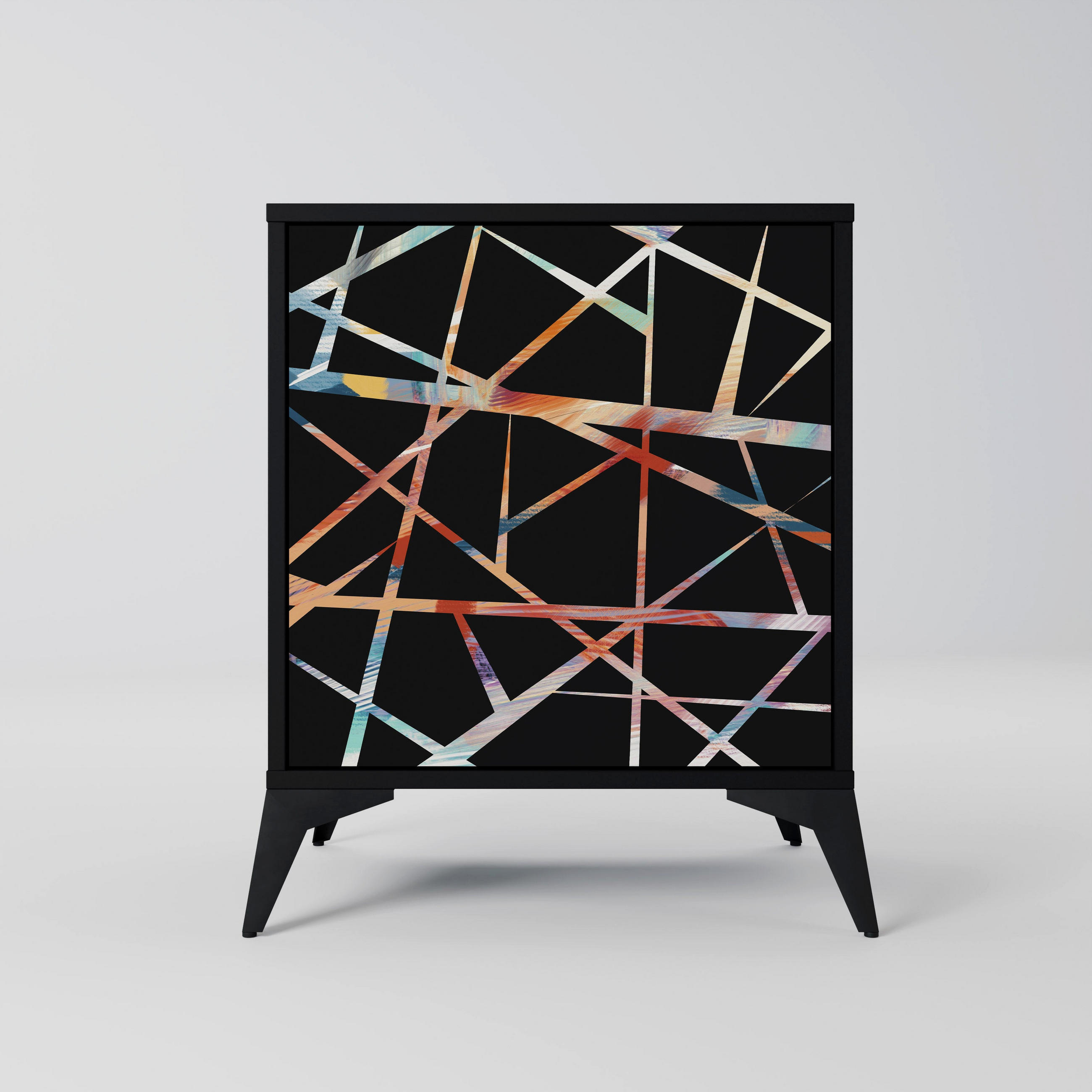SIDEBOARD POLYGON VERVE, Schwarz, 57,5x42x70,5 cm, Schwarze Metall-Sternfüße - Multicolor/Schwarz, Holzwerkstoff/Metall (57.5/70.5/42cm) - SpaceRebels