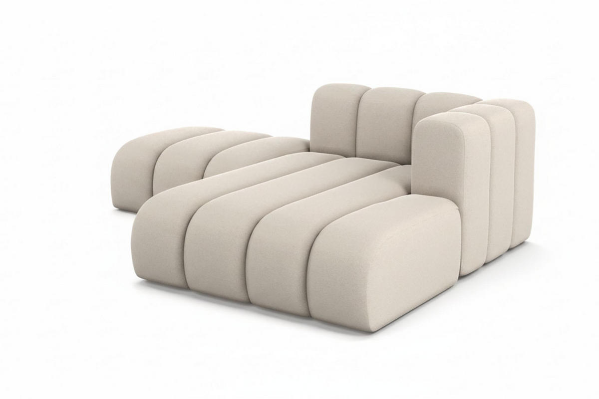 CHAISELONGUE Mit Hocker Grand, Veloursstoff Salvador, Beige, Rechts - Beige, Holz (204/179cm) - Kaiser Möbel
