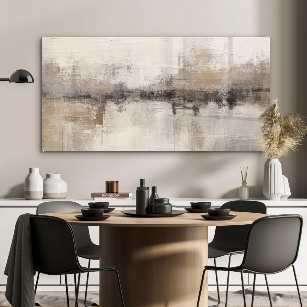 ACRYLGLASBILD Moderne Kunst - Abstrakt - Beige 120x60 cm - Beige, Glas (120/60cm) - MuchoWow