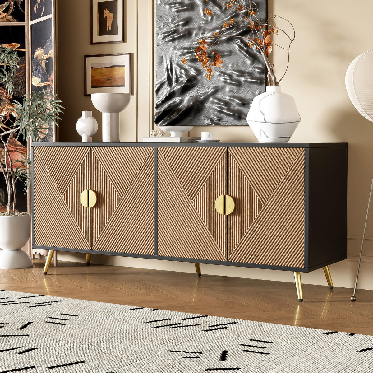 KOMMODE aus MDF & Spanplatte 160x40x75cm in Schwarz mit Soft-Close - Schwarz, Holzwerkstoff (160/75/40cm) - Modfu