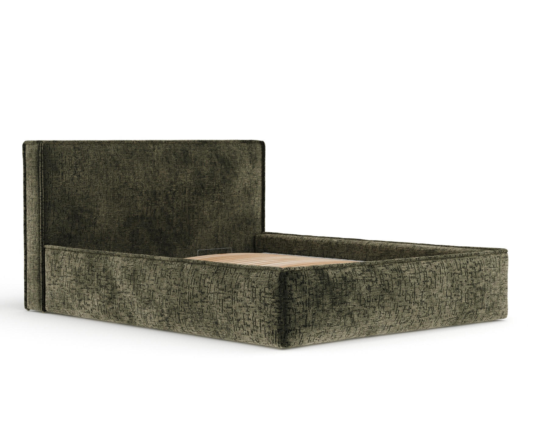 POLSTERBETT Lounge Olivenfarbe 180/200 cm im Chenille-Stoff - Naturfarben/Olivgrün, Holz/Holzwerkstoff (180/200cm) - Maison de Reve