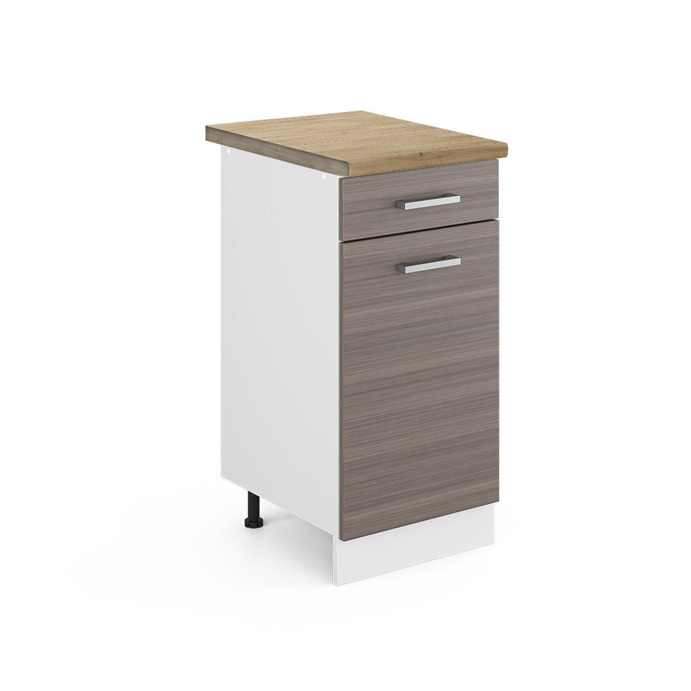 KÜCHENUNTERSCHRANK R-Line Grau 40 cm, AP Eiche - Weiß/Braun, Holzwerkstoff (40/81.6/60cm) - Vicco