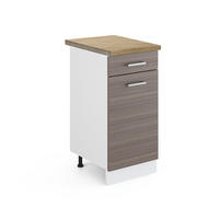 KÜCHENUNTERSCHRANK R-Line Grau 40 cm, AP Eiche - Weiß/Braun, Holzwerkstoff (40/81.6/60cm) - Vicco