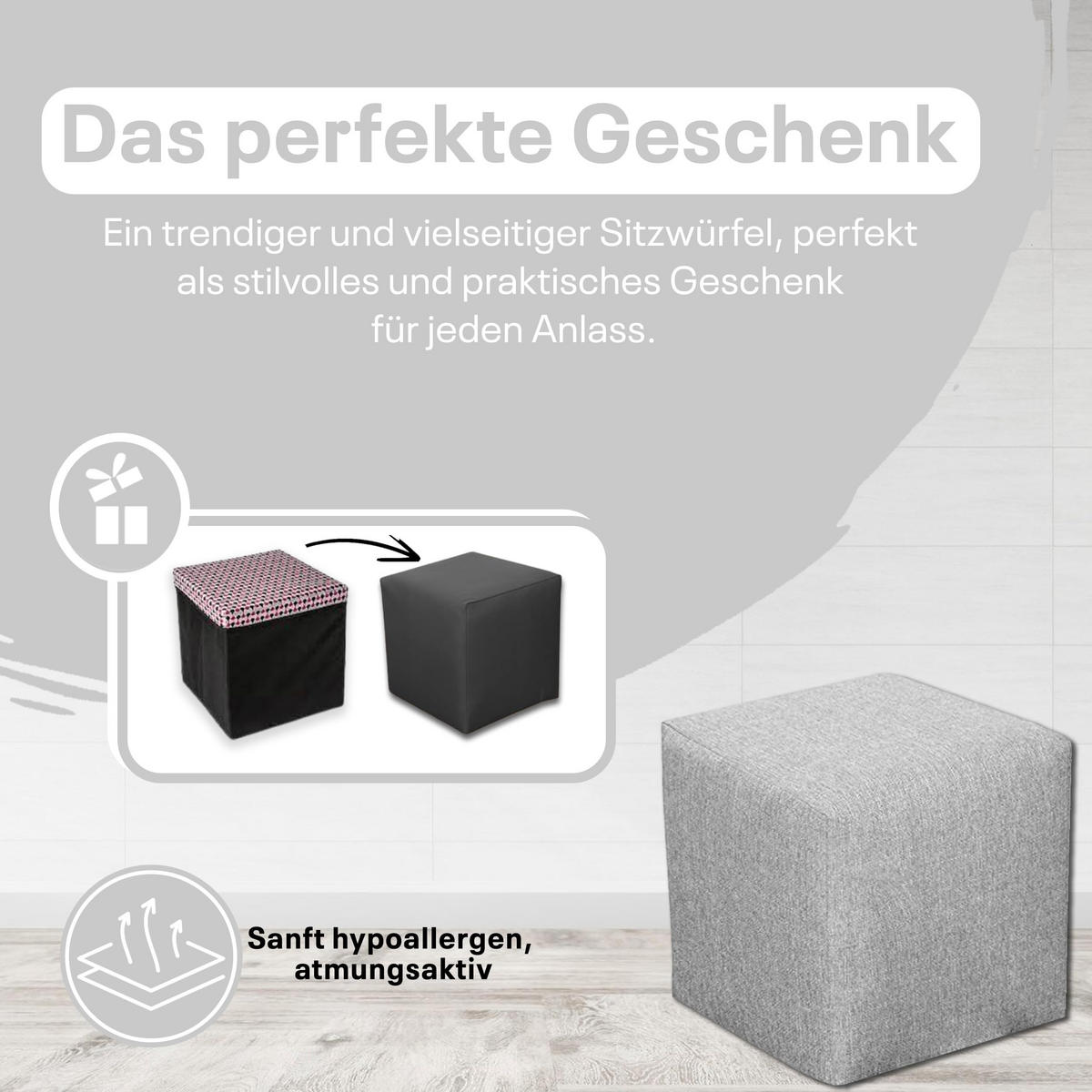 SITZWÜRFEL / Siège Pouf - Argent, 40X40X40 Cm, Assise Rembourrée, Confortable Pour Salon, Chambre Ou Bureau - Grau, Textil (41/41/40cm) - Best For Home
