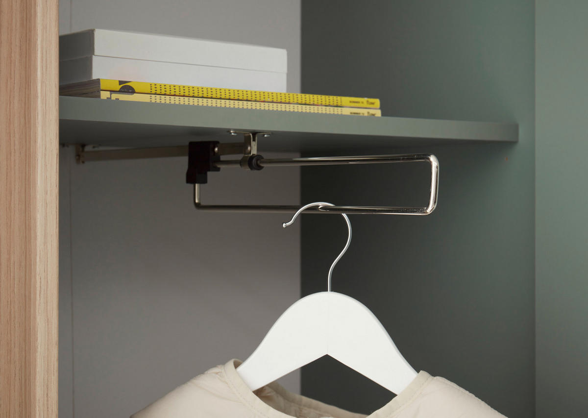 GARDEROBE Komplett-Set 5-teilig in Salbei Grün mit Eiche, Flurgarderobe 230 x 200 cm, inkl. Sitzkissen - Salbeigrün/Eichefarben, Glas/Holz (230/200/40cm) - Furn.Design