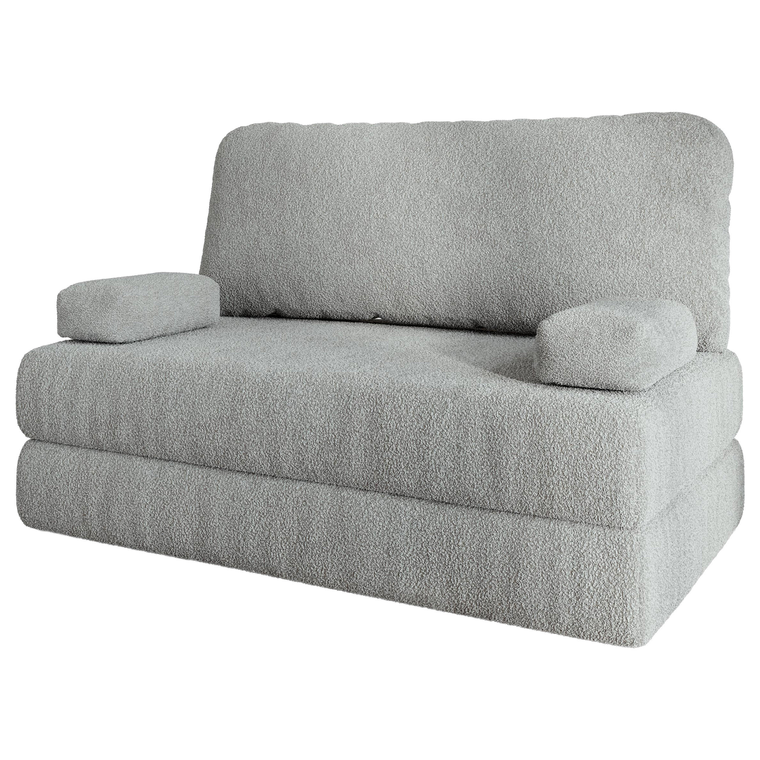 BETTSOFA KESTE aus Schaumstoff Bucle-Stoff Hellgrau Schlaffunktion - Hellgrau, Textil (140/86/60cm) - MASSENO