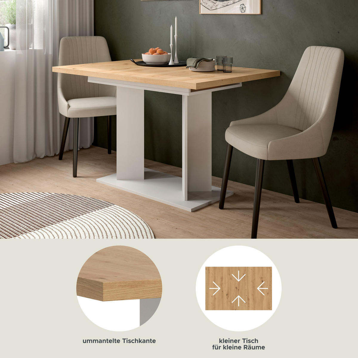 ESSTISCH GUSTAV (B/H/T: ca. 160/76/80 cm) in weiß/Artisan Eiche Nachbildung - Weiß, Holzwerkstoff (80/160/76cm)