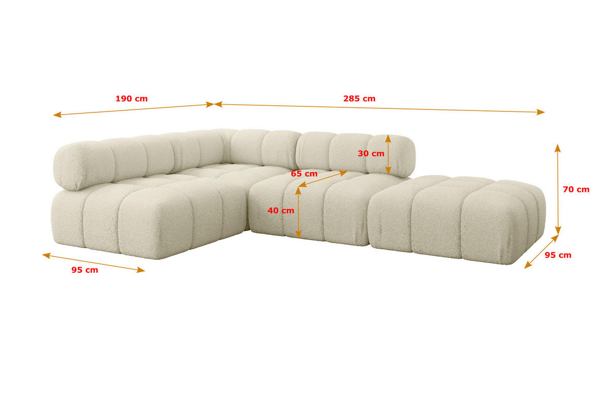ECKSOFA modulares Sofa Favio-L1 - 285x190x70 cm Beige Bouclé - Beige, Holzwerkstoff/Textil (285/190cm) - ALTDECOR