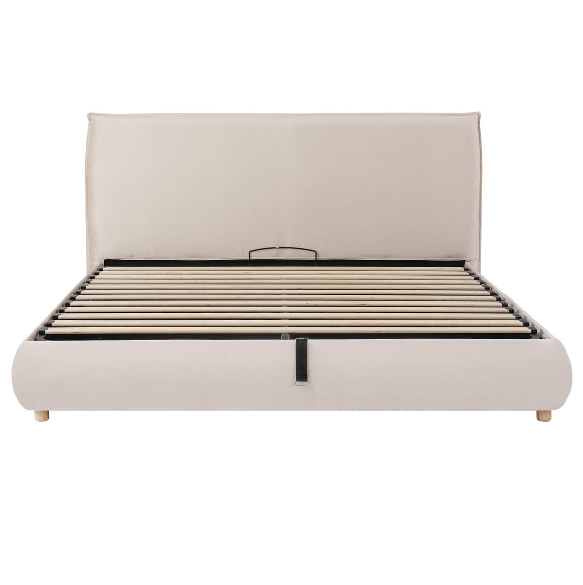 POLSTERBETT aus Samt 160x200 cm Creme mit hydraulischem Bettkasten und Lattenrost - Creme, Textil (160/200cm) - Modfu
