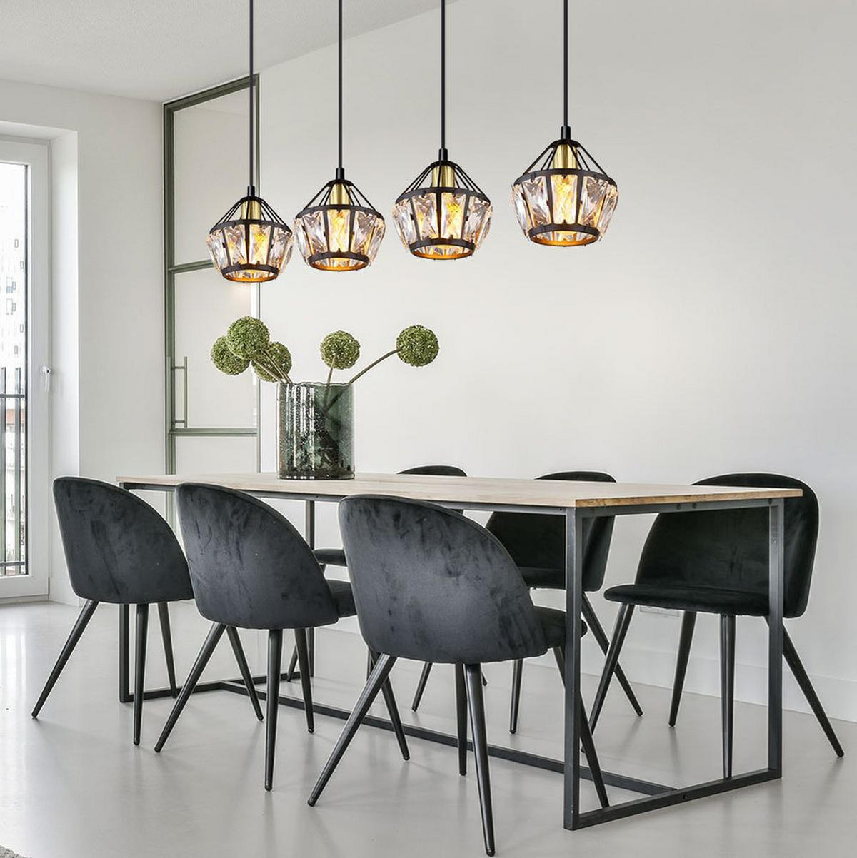 LED HÄNGELEUCHTE Metall Schwarz-matt 4-Flammig - Schwarz, Glas (73/12.5/150cm) - Globo Lighting