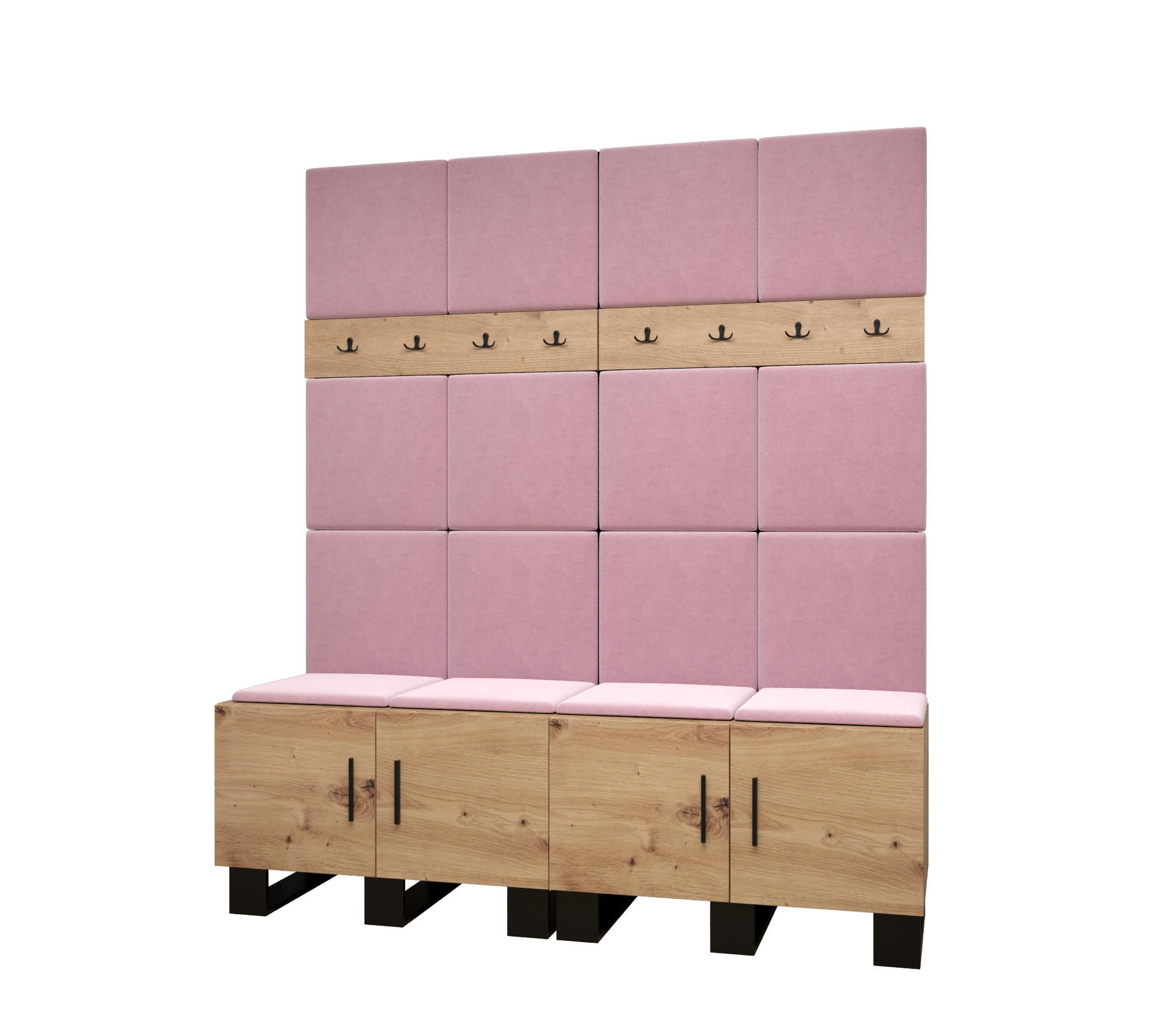 Abiks Möbel Garderoben-Set Eiche Artisan, Pink 168x196x45.6 cm