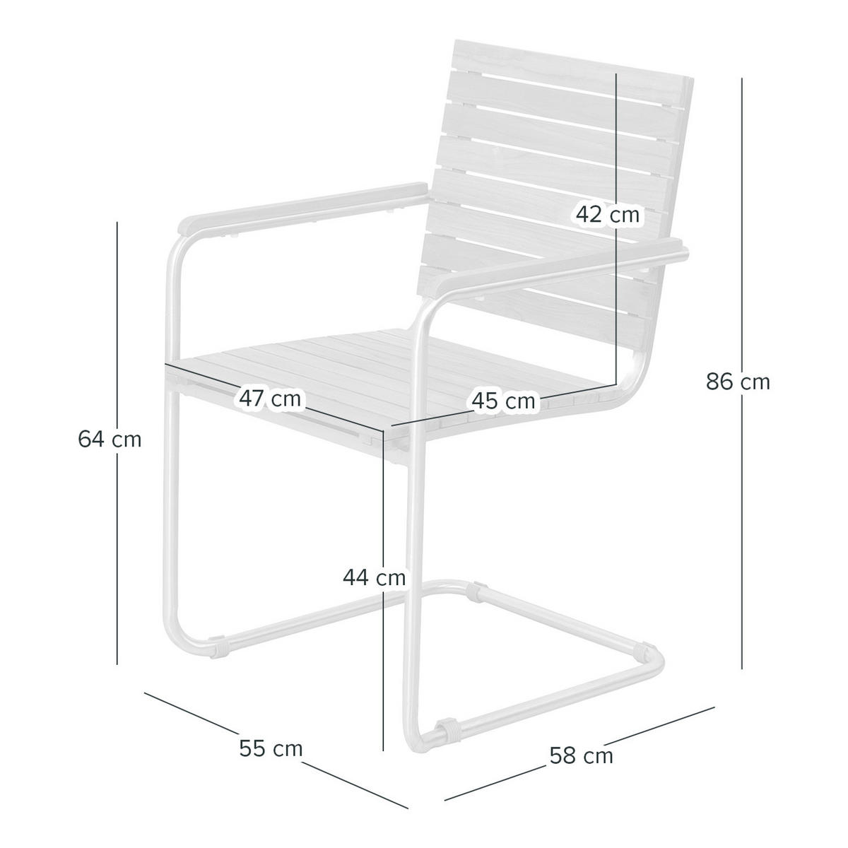 FREISCHWINGER - 2er-Set - Teak massiv / Edelstahl - Teak / Silber - Silberfarben/Braun, Holz/Metall (55/86/58cm) - home24