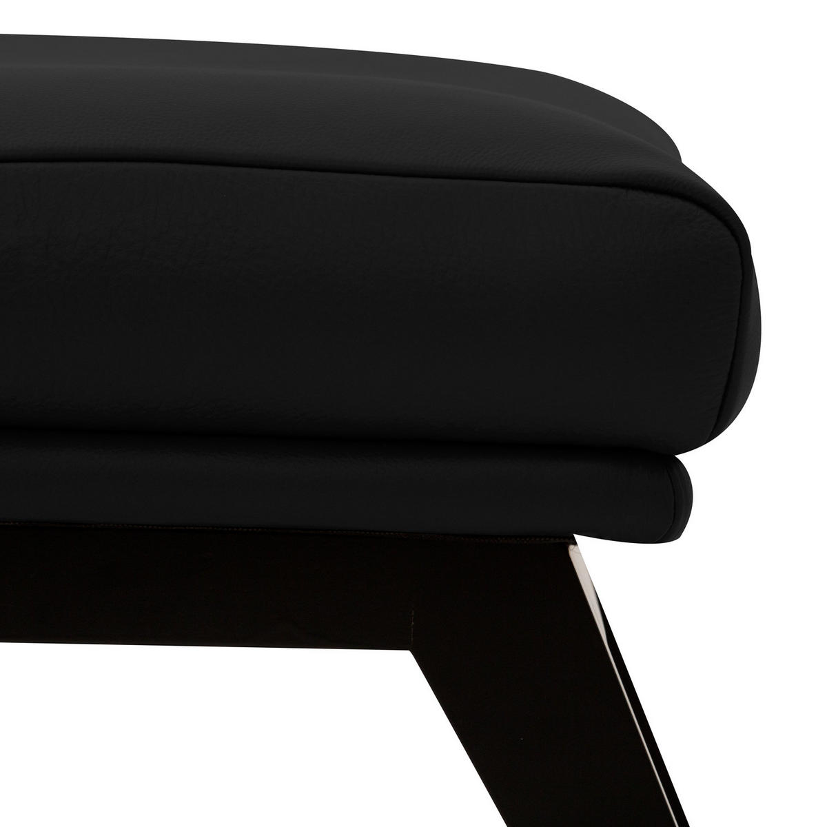 POLSTERHOCKER mit Holzfüßen - Schwarz, Leder/Eichenholz (51/37/41cm) - home24