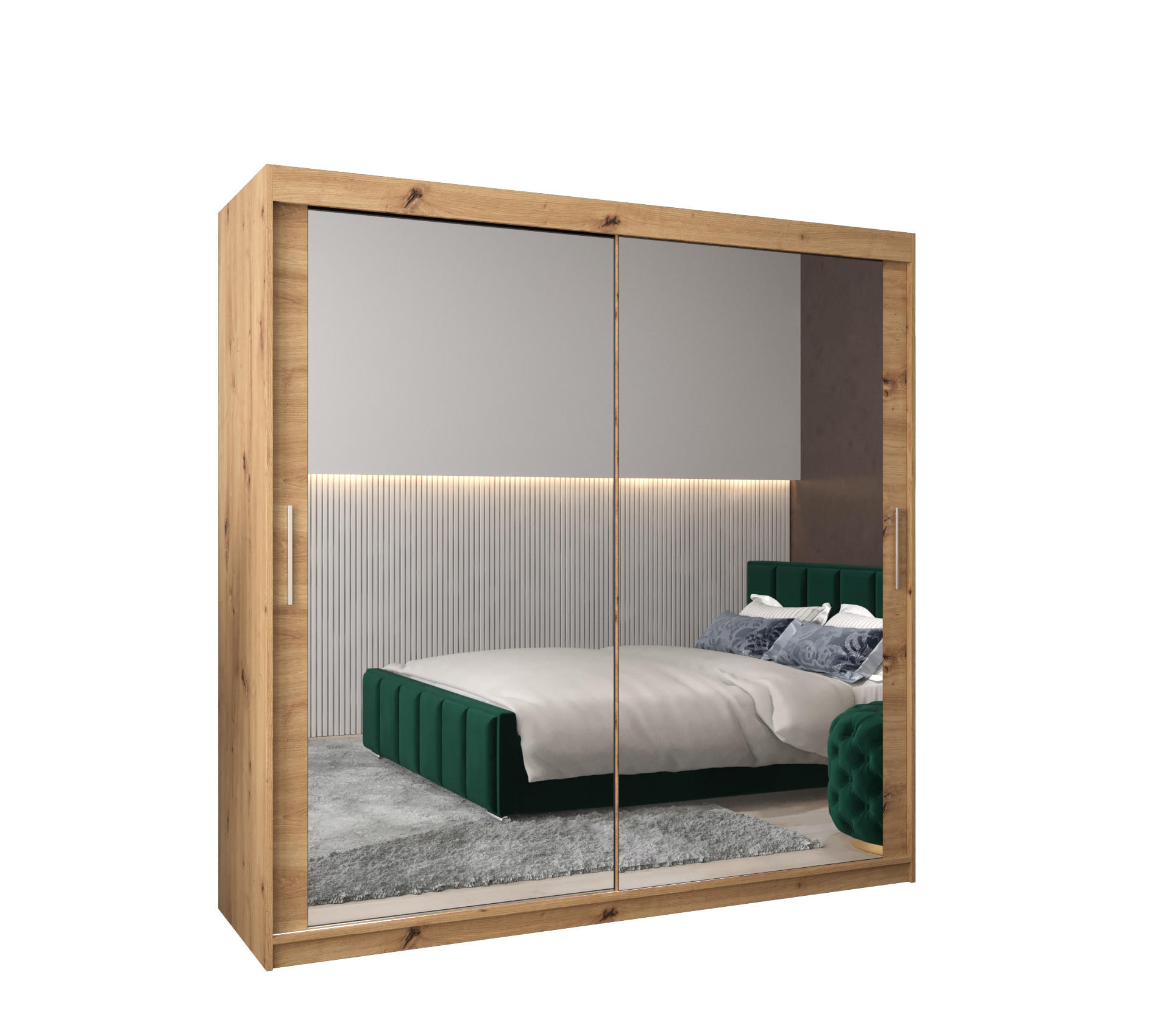 SCHWEBETÜRENSCHRANK 200/200/62 2-türig - Silberfarben/Eiche Artisan, Holz/Kunststoff (200/200/62cm) - Abiks Möbel
