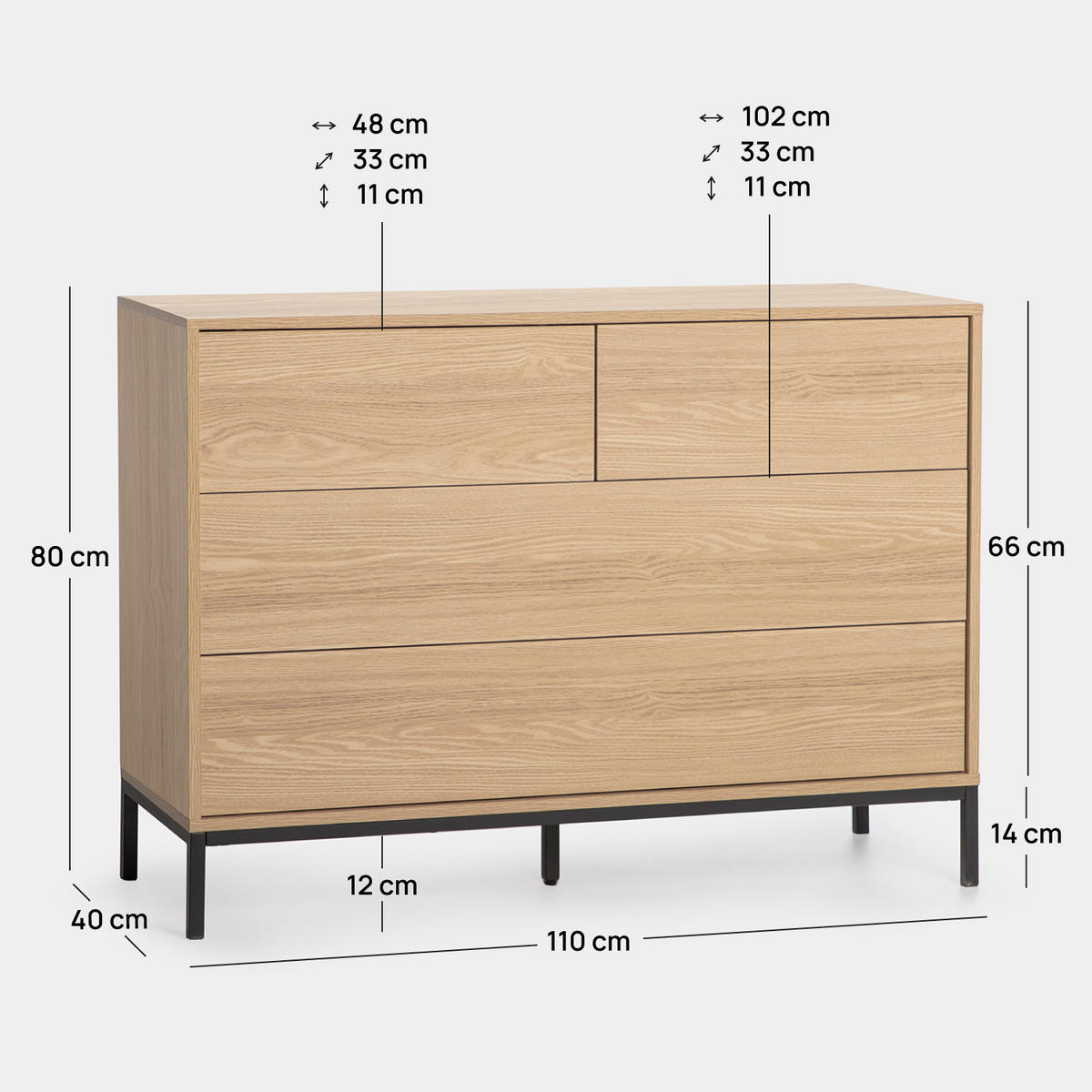 KOMMODE MIT SCHUBLADEN Remi Natürlich 110 cm x 80 cm - Naturfarben, Holzwerkstoff (110/80/40cm) - Klast Home