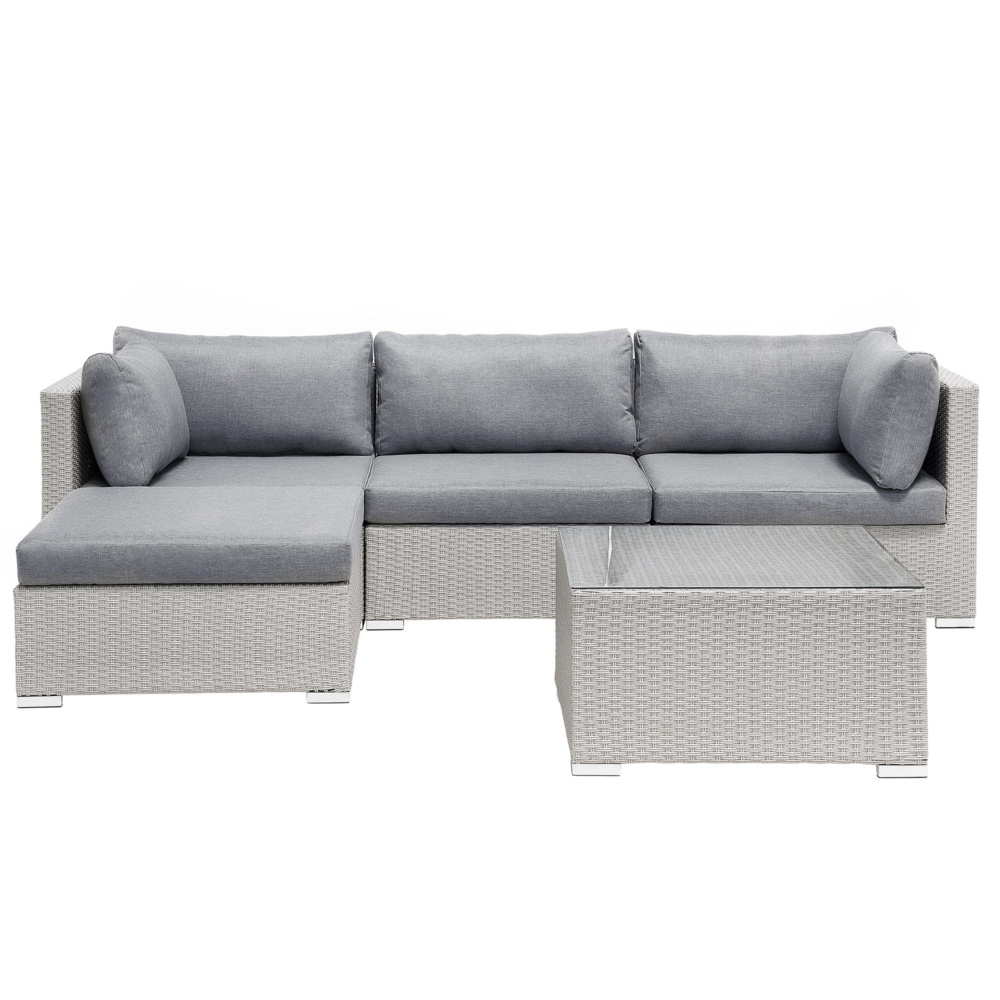 LOUNGE SET 4-Sitzer hellgrau linksseitig modular Auflagen grau Sano - Hellgrau, Kunststoff - Beliani