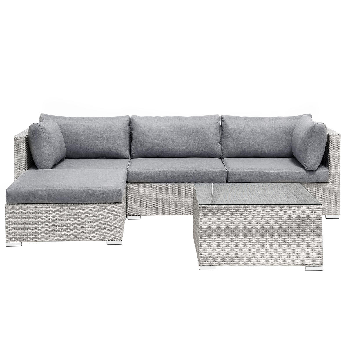 LOUNGE SET 4-Sitzer hellgrau linksseitig modular Auflagen grau Sano - Hellgrau, Kunststoff - Beliani