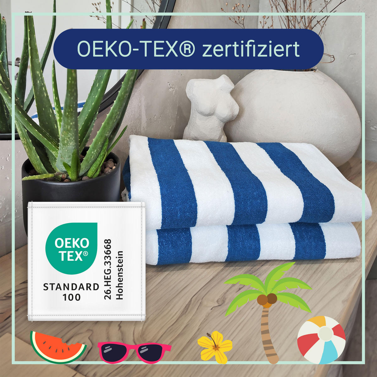 STRANDTUCH, 2er-Set, 70x180 cm, 100% Baumwolle, Blau - Blau, Textil (70/180cm) - Zollner