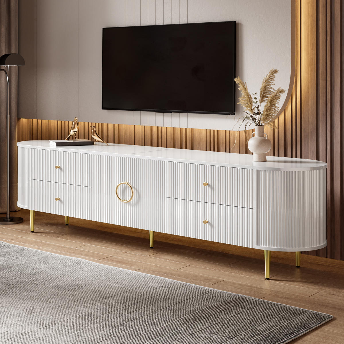 TV-RACK 180/40/53 cm Weiß mit 4 Schublade - Weiß, Holz (180/53/40cm) - Oxeza