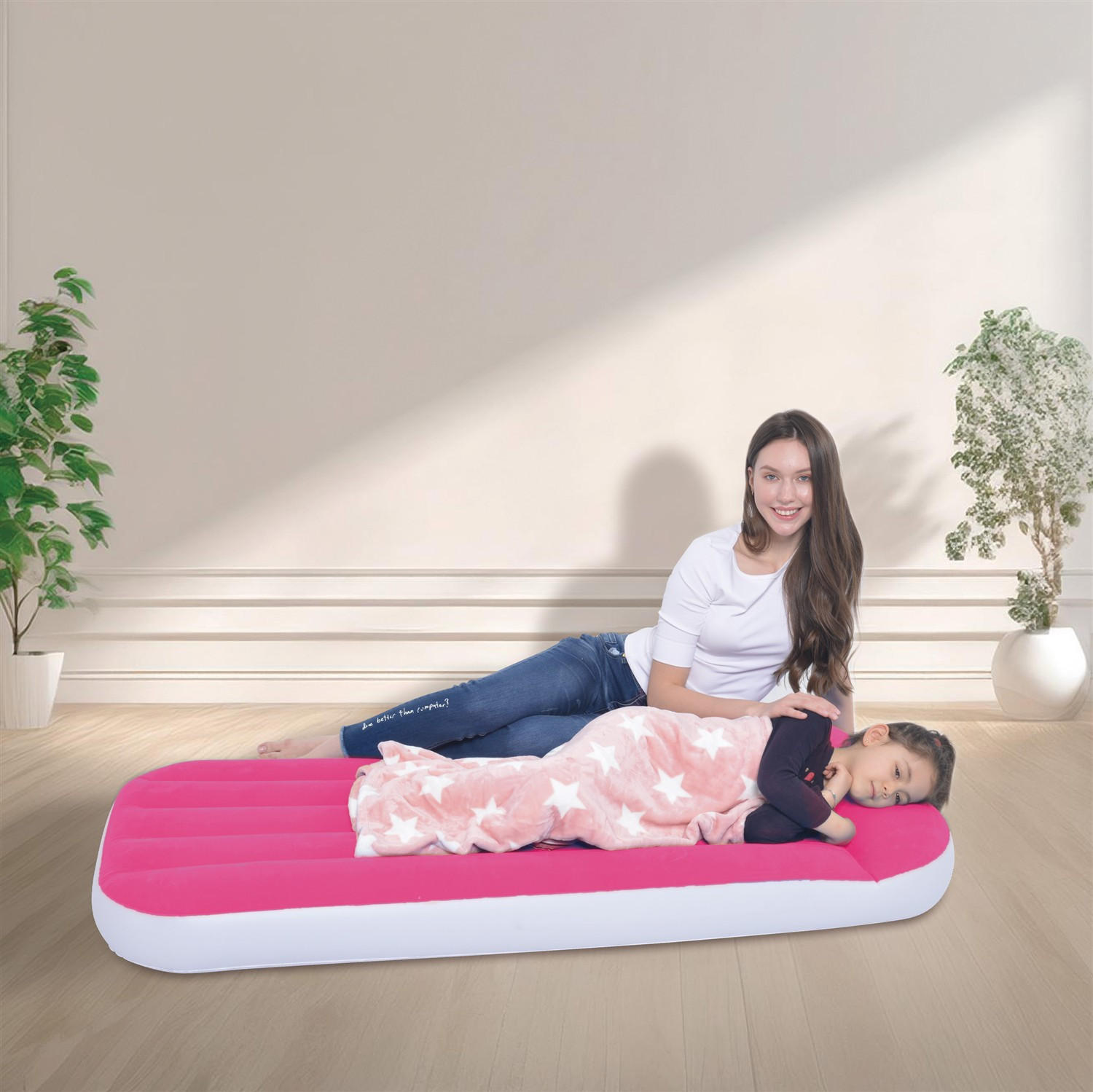 LUFTBETT Luftmatratze Camping Kinder 157 x 66 x 23 cm rosa aufblasbar ohne Pumpe - Rosa, Kunststoff (66/157cm) - Avenli