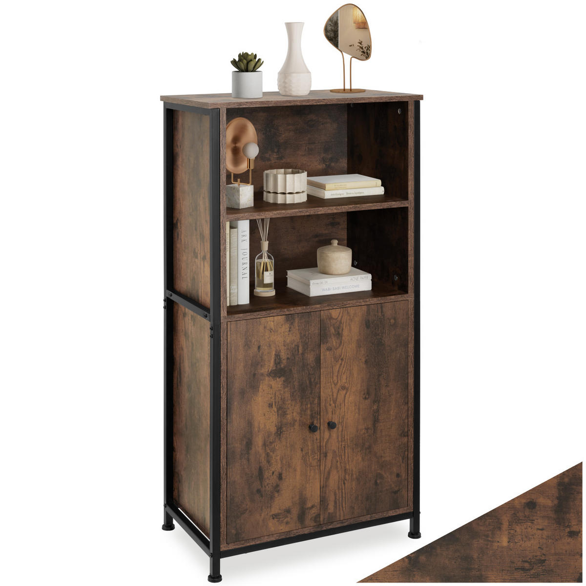 HIGHBOARD Doncaster,mit höhenverstellbaren Füßen, 60 x 38 x 125 cm,Industrial Holz dunkel, rustikal - Rostfarben, Holzwerkstoff (38/125/60cm) - tectake