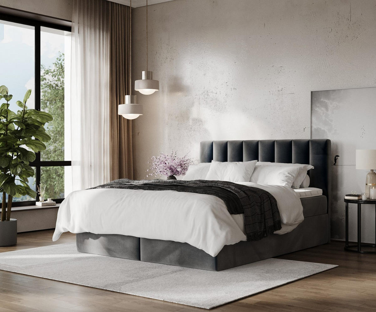 BOXBETT Lusso 180/200 cm Anthrazit im Paros Stoff - Anthrazit/Schwarz, Holz/Holzwerkstoff (180/200cm) - AltaBeds