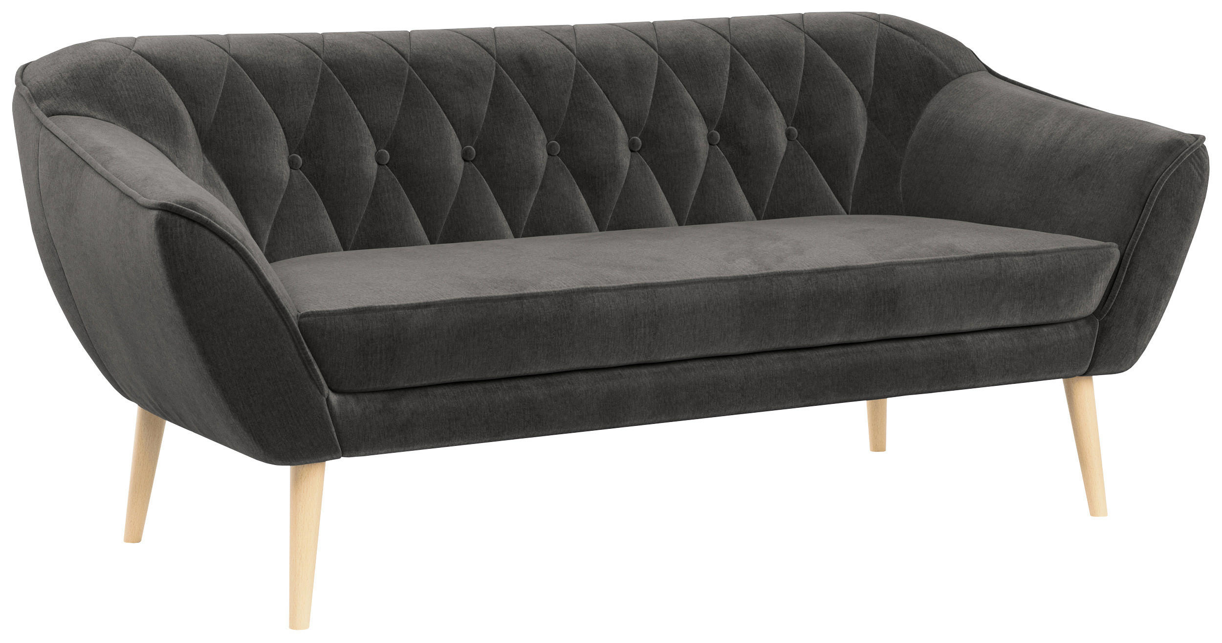 SOFA Pirs 3 Sitzer Velvet Grau - Braun/Grau, Holz/Textil (180/75/74cm) - MKS