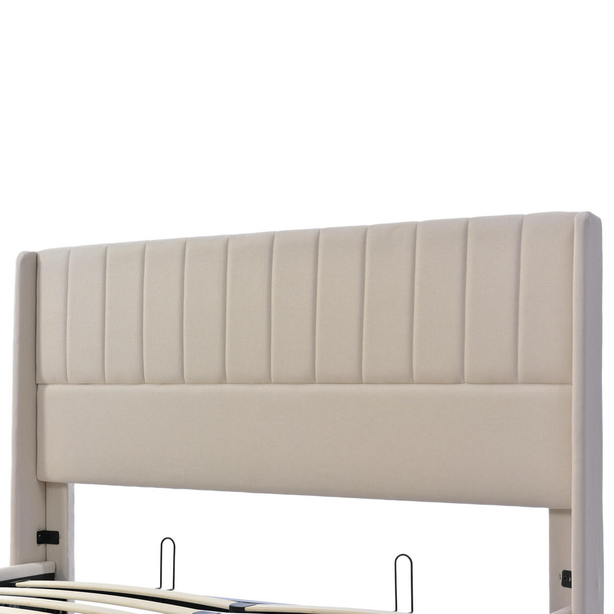 POLSTERBETT aus Leinen 140x200 cm in Beige mit Hydraulik-Stauraum - Beige, Textil (140/200cm) - Modfu