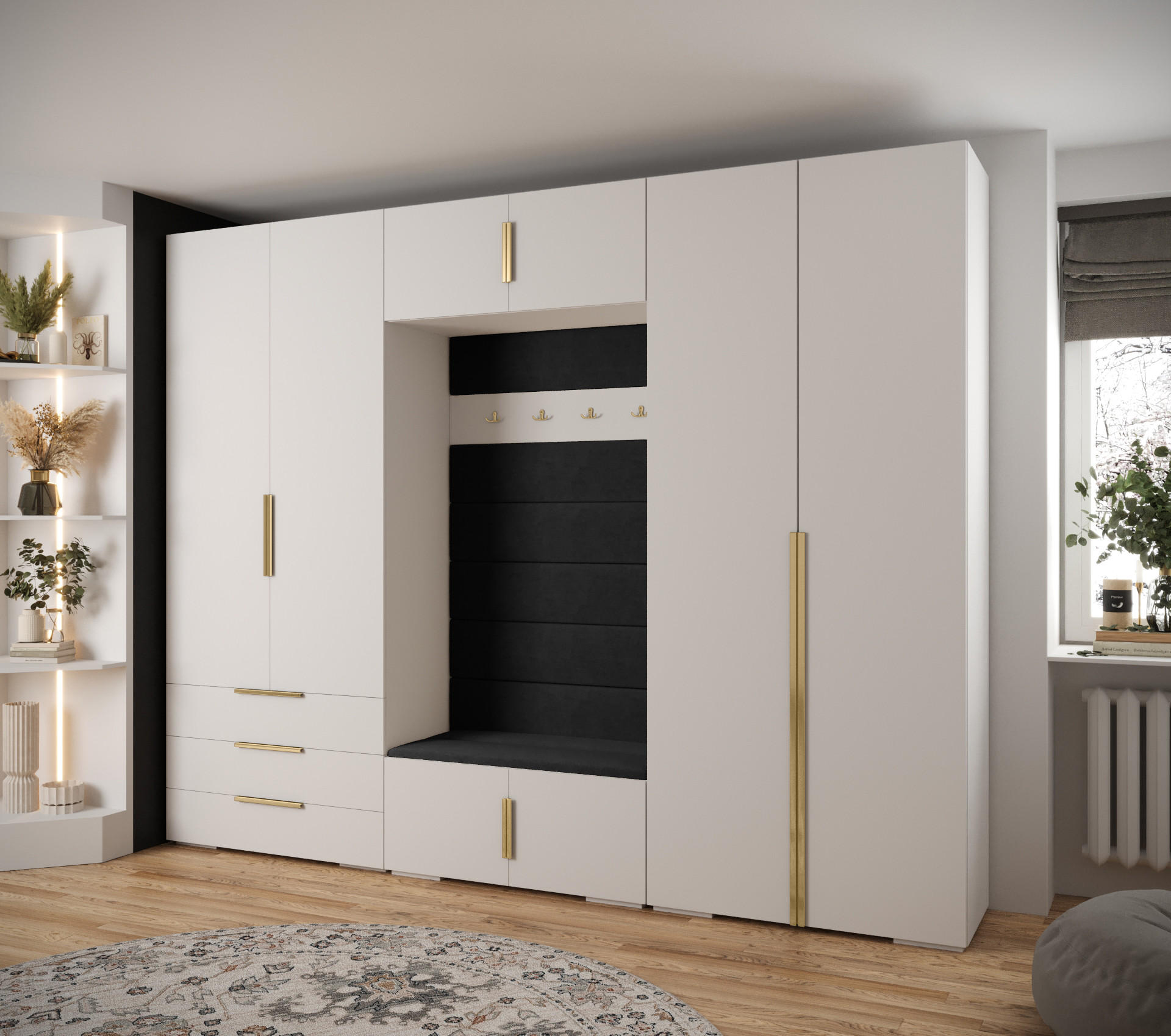 GARDEROBEN-SET 236,7/300/47 - Goldfarben/Schwarz, Holz/Kunststoff (300/236.7/47cm) - Abiks Möbel