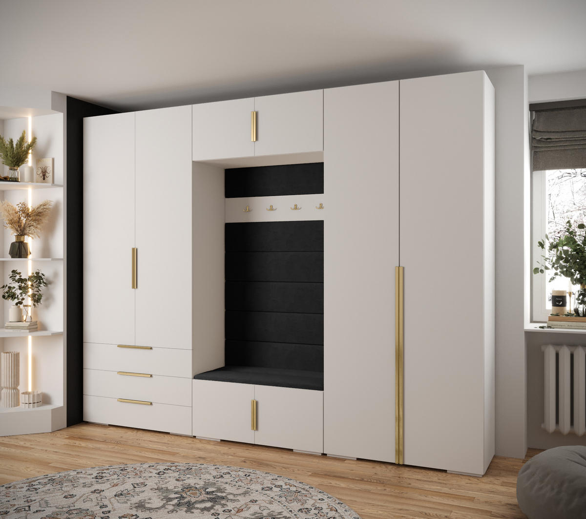 GARDEROBEN-SET 236,7/300/47 - Goldfarben/Schwarz, Holz/Kunststoff (300/236.7/47cm) - Abiks Möbel