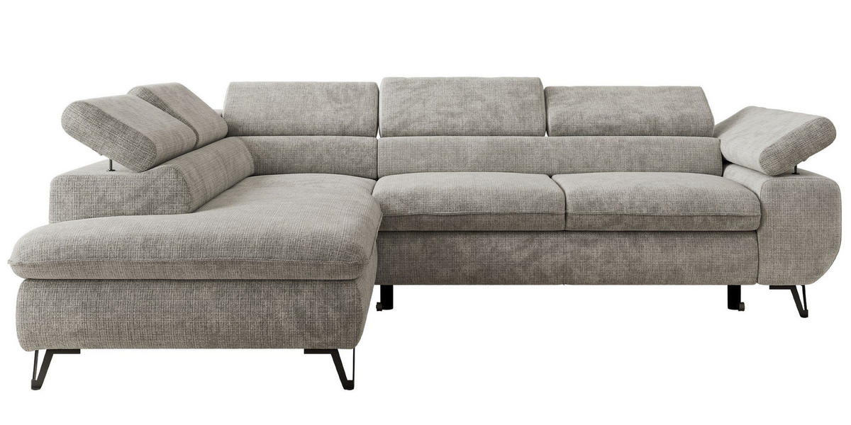 ECKSOFA PABLO L Hellgrau Schenille grob gewebt - Links Seite mit T25 Topper - Hellgrau/Schwarz, Textil/Metall (208/273cm) - MKS