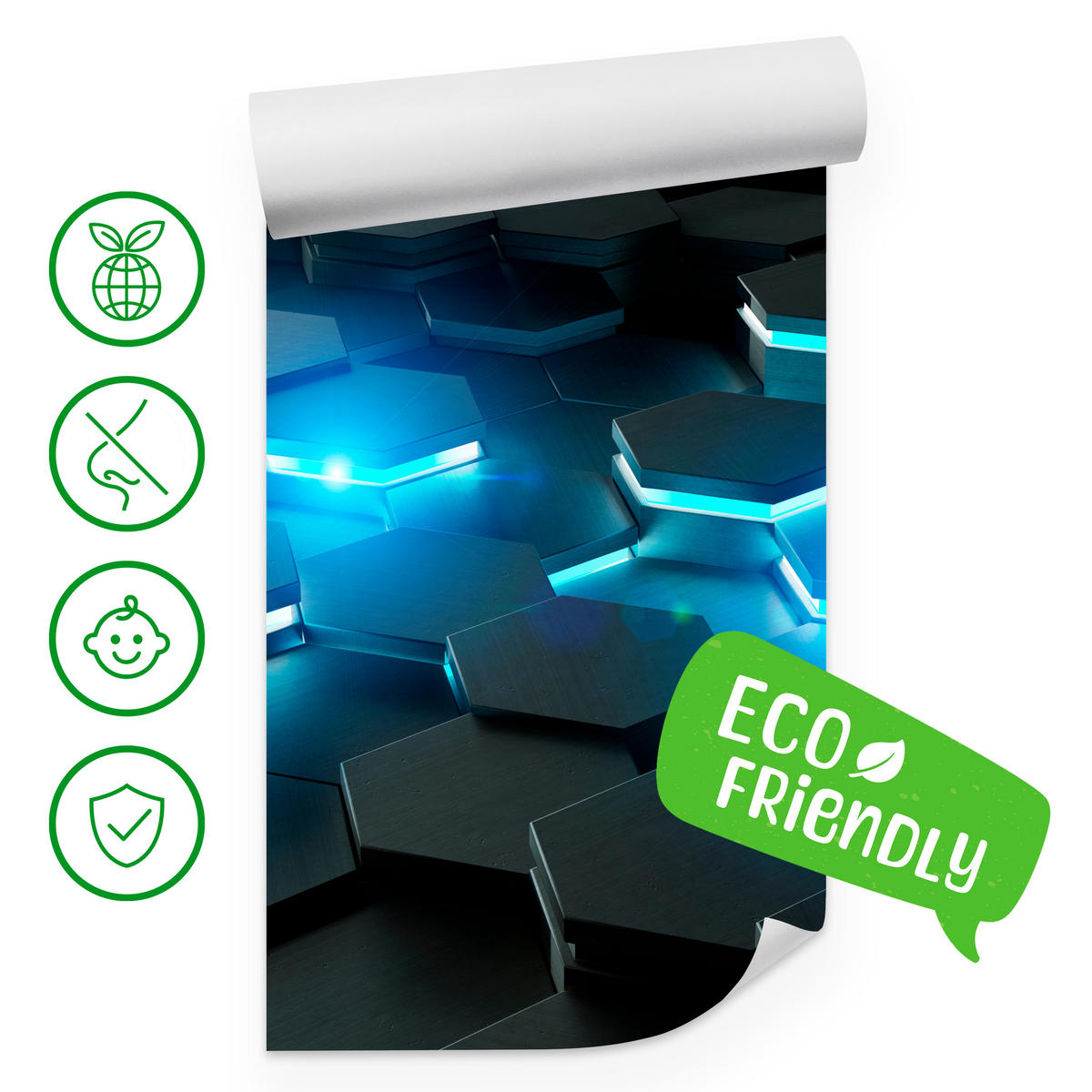 FOTOTAPETE für Jugendzimmer Schwarz Blau Hexagone 500x350 - Blau/Schwarz, Papier (500/350cm) - Muralo