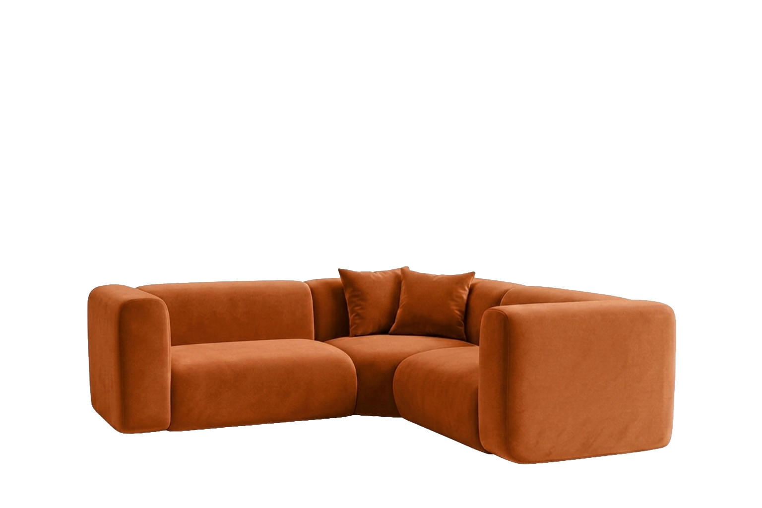 ECKSOFA Modulares, Corner Mini, Velvet-Stoff Bluvel, Zimtfarbe, GRETA - Orange, Holz (190/190cm) - Kaiser Möbel