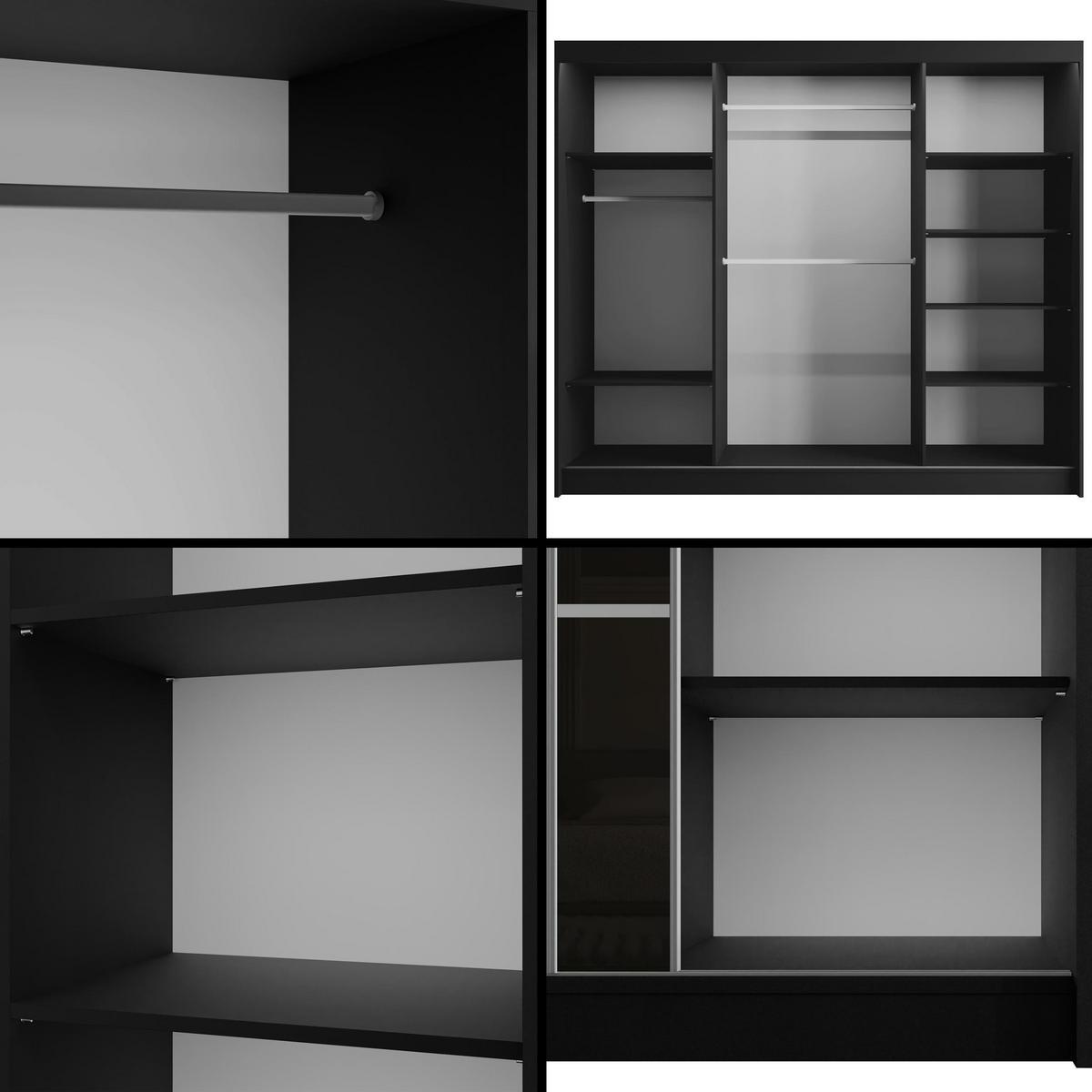 KLEIDERSCHRANK PEKA III mit LED - 250 cm - Schwarz - Schwarz/Weiß, Holzwerkstoff (250/215/61cm) - ALTDECOR