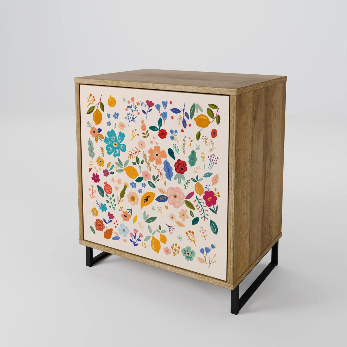 SIDEBOARD FLORAL COMBINATION, Eichefarben, 57,5x42x75,5 cm, Goldfarbene Metallfüße - Eichefarben/Goldfarben, Holzwerkstoff/Metall (57.5/75.5/42cm) - SpaceRebels