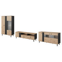 WOHNZIMMER-SET Madis sand grange eiche / anthrazit 3-teilig - Braun, Holz/Holzwerkstoff (420.3/148.8/40cm) - Feldmann-Wohnen