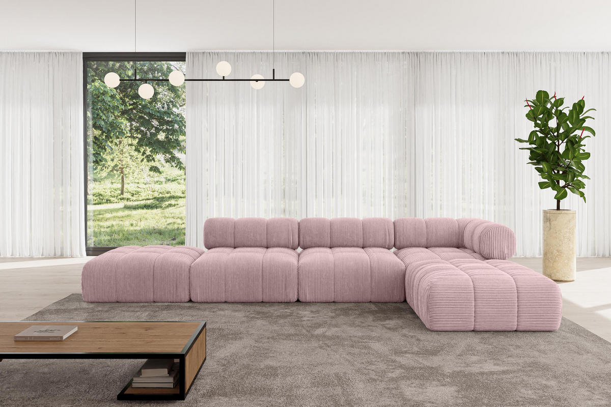 ECKSOFA modulares Sofa Kerru-L2 - 380x190x70 cm Rosa Cord - Rosa, Holzwerkstoff/Textil (380/190cm) - ALTDECOR