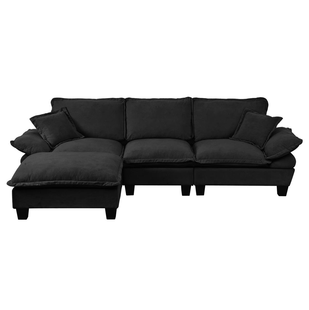 ECKSOFA 263/151/90 cm schwarz aus Chenille mit Ottomane - Schwarz, Textil (151/263cm) - OKWISH